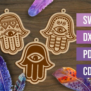 Laser Cut Boho Earrings / Pendant, Hamsa hand - Digital File - Set of 3 Designs