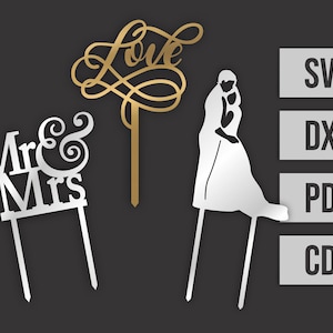 Laser cut digital file - Set of 3 Wedding Cake Toppers