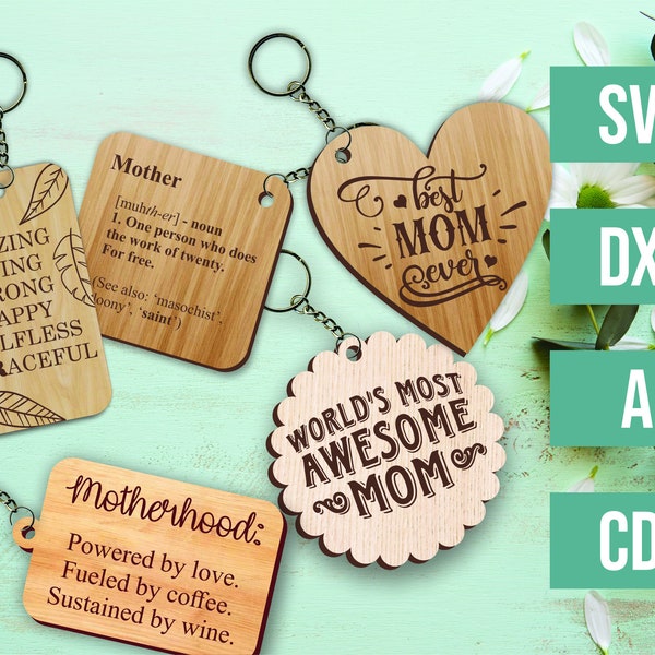 Laser cut file - Set of 5 Mother's day keyrings MOM / MUM options