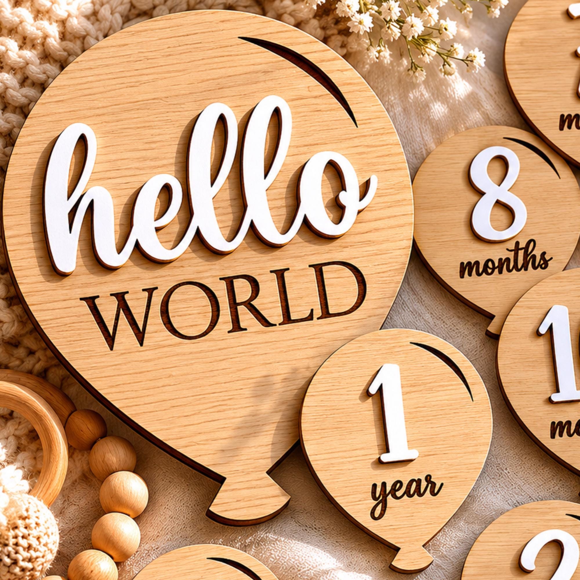 Baby Milestone Cards SVG, Layered Balloon Monthly Markers Laser Cut ...