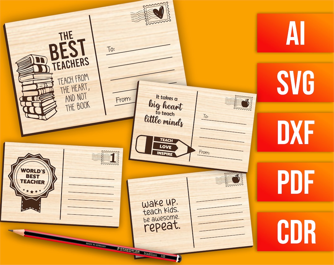 Laser Cut File - Set of 4 Teachers Postcards - Etsy