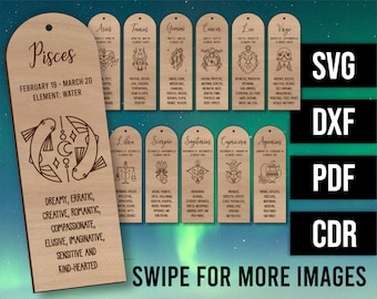 Laser cut file - Set of 12 Zodiac Bookmarks