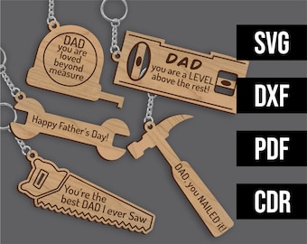 Laser cut digital file - Set of 5 Tool shaped Father's day keyrings