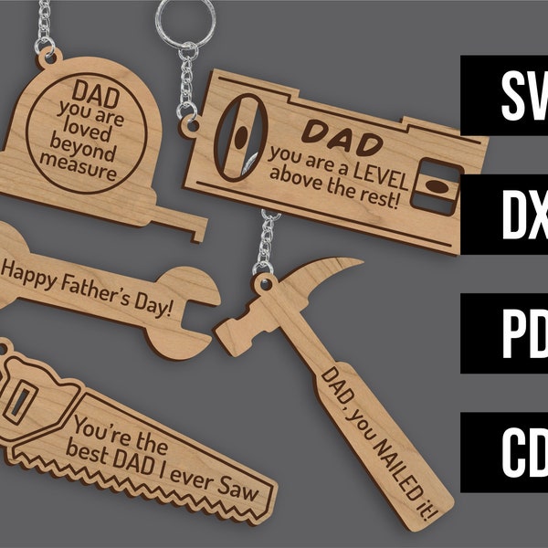 Laser cut digital file - Set of 5 Tool shaped Father's day keyrings