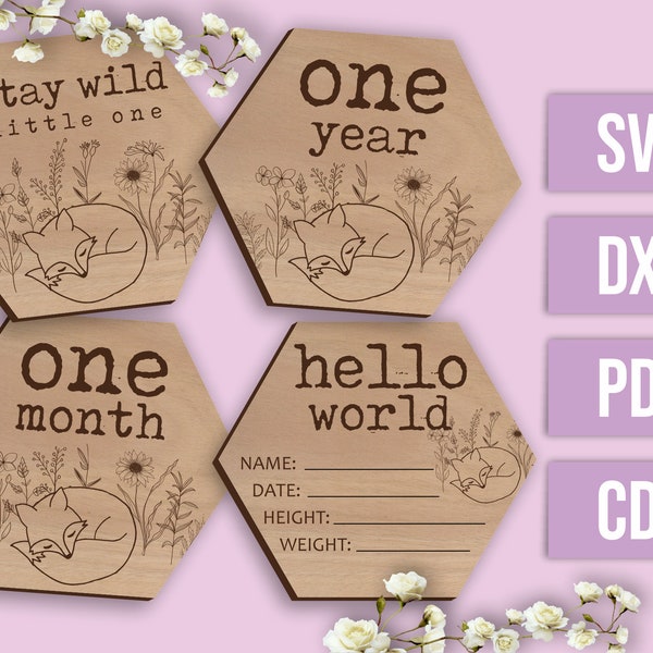 Laser cut digital file - Set of 14 Cute Fox Baby Milestone cards