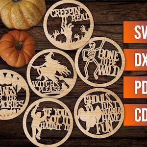 Wycinany laserowo plik cyfrowy - Zestaw 6 podstawek/elementów dekoracji ściennej na Halloween