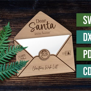 Archivo digital cortado con láser - Sobre de la lista de deseos de Santa