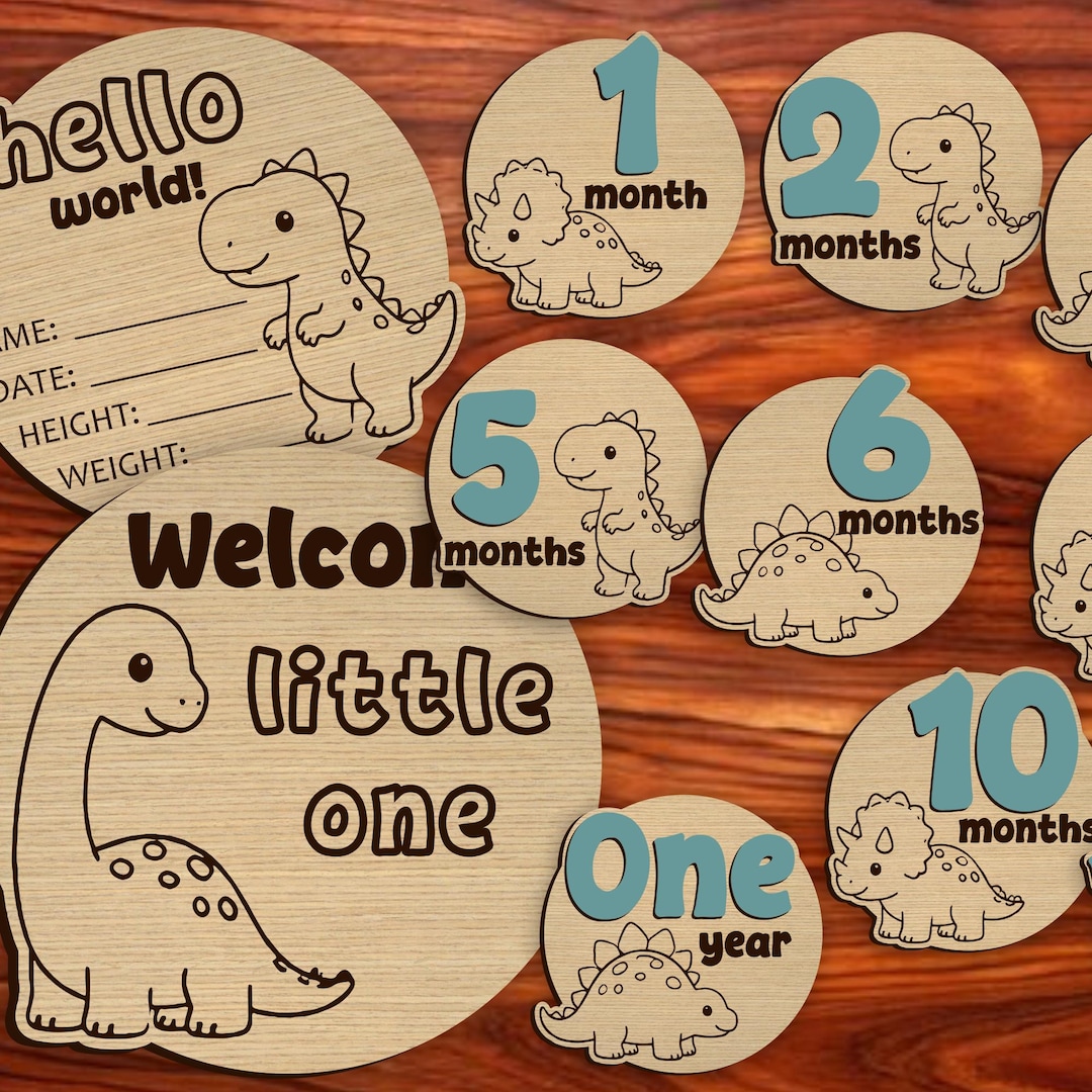 Baby Milestone Cards SVG, Layered Dinosaur Monthly Markers Laser Cut ...