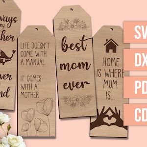 Laser cut file - Set of 4 Mother&#39;s Day Bookmarks (MOM & MUM files included)
