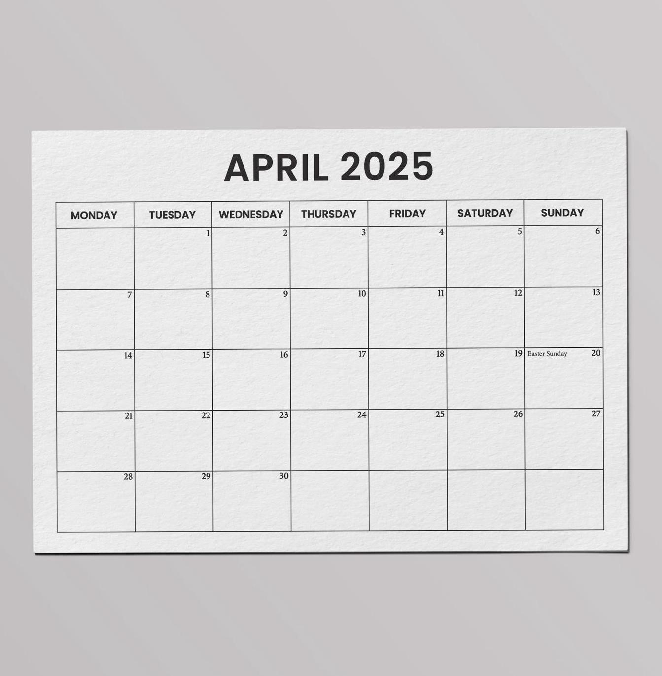April 2025 Calendar With Holidays, Sunday & Monday Start, Printable ...