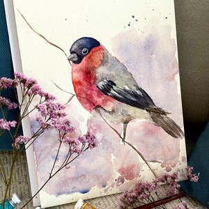WINTER BIRD - original watercolour painting - bird sketch, home decor, bird picture, bird illustration, watercolour picture, free shipping