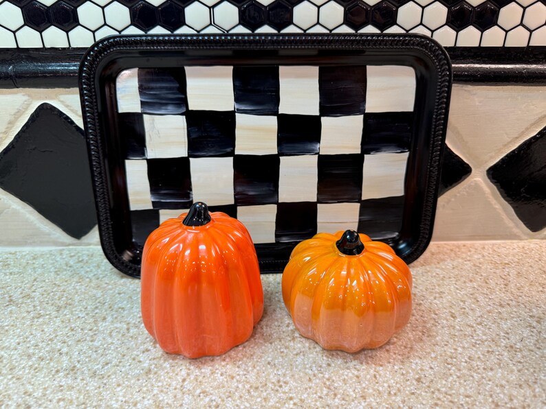 Black & White Checkered Designer Inspired Tray and Pumpkins Etsy