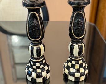 Designer Inspired Black and White Checkered  Candlestick Holders
