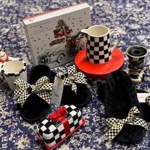 Black & White Checkered Designer Themed Mystery Box, 5 items, candle holders, butter dish etc