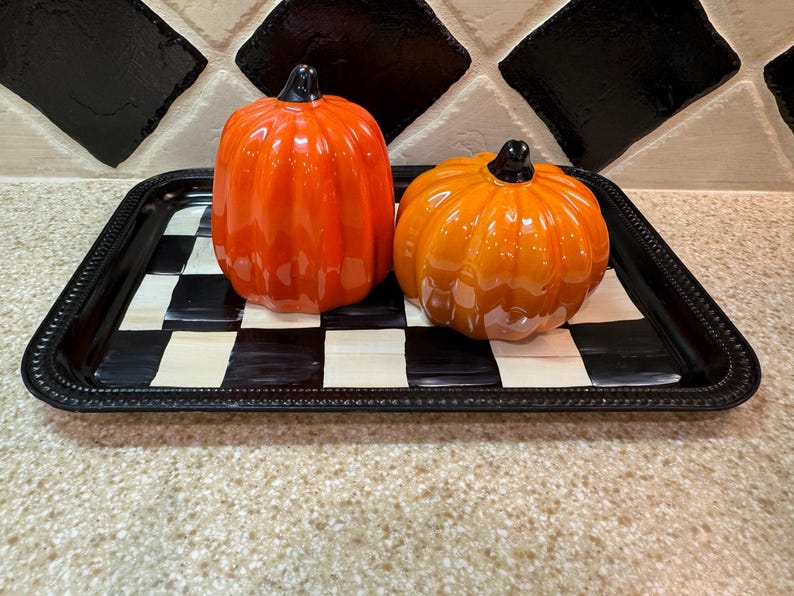 Black & White Checkered Designer Inspired Tray and Pumpkins Etsy