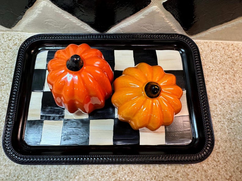 Black & White Checkered Designer Inspired Tray and Pumpkins Etsy