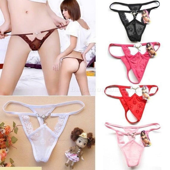 UK Size 10-12 VARIOUS Strappy Open Front Sheer Mash & Lace Thong with Faux  Gems Women's Sexy Knickers Panties Lingerie Ladies Underwear