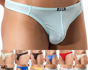 VARIOUS Men's Slinky Ice Silk Soft Stretch Semi-Transparent Thong Sexy Hot See Through Sheer Underwear Briefs Fetish Gay Interest Pants