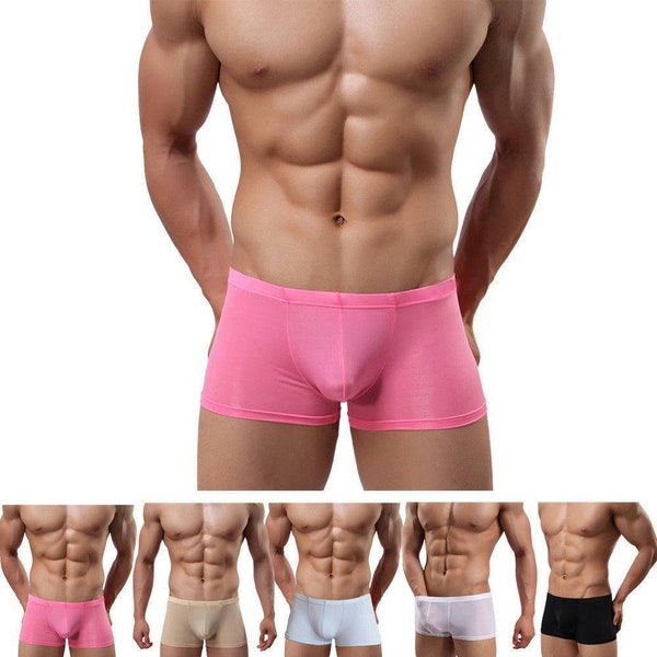 Boxer ultra mince soyeux semi-transparent pour homme Ice Silk Stretch Hot Lingerie Sous-vêtements pour lui Pantalon Slip Sexy Ajusté Boxers serrés