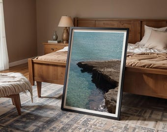 Greece Coastal Scape Photo – Mediterranean Beach House Wall Art