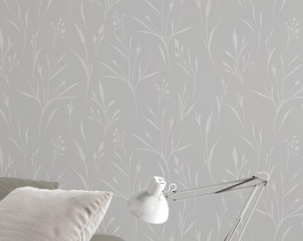 Boho wallpaper, leaves on gray Traditional and Peel and Stick wallpaper NEW  #3593