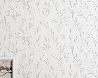 Boho wallpaper, leaves on white Traditional and Peel and Stick wallpaper NEW  #3592