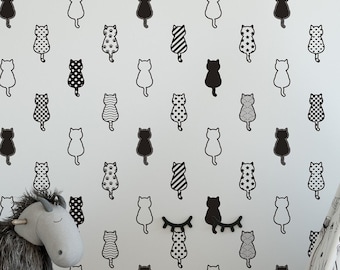 Black and white wallpaper, cats Peel and Stick and Traditional wallpaper 3622