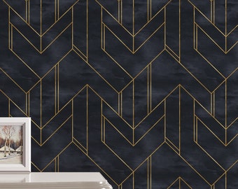 Art deco design, dark background  - Peel and stick wallpaper, Removable , traditional wallpaper NEW - #3590