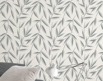 Gray leaves wallpaper, Traditional and Peel and Stick Wallpaper NEW #3584