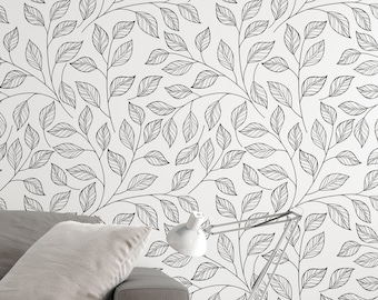 Black and White Wallpaper, leaves, vintage Peel and Stick and Traditional  Wallpaper #3621