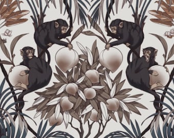 Removable Self Adhesive and Traditional wallpaper Peel & Stick Wallpaper - Monkeys and leaves 3446