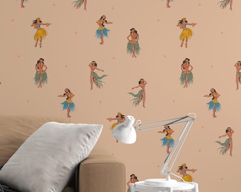 Hawaiian dancers Retro Wallpaper - Peel & Stick Wallpaper - Removable Self Adhesive and Traditional wallpaper 3470