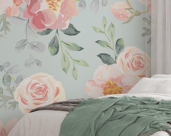 Floral Wallpaper Mural || Watercolor Floral || Traditional or Removable • Vinyl-Free • Non-toxic #3375