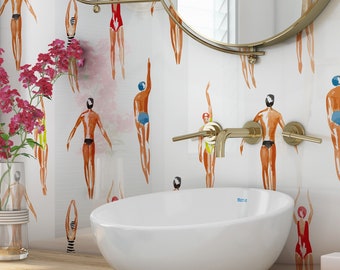 Swimmers Retro White Wallpaper NEW  - Peel & Stick Wallpaper - Removable Self Adhesive and Traditional wallpaper  3402