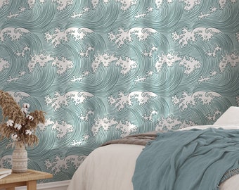 Japanese Waves, Abstract wallpaper  - Peel and stick wallpaper, Removable , traditional wallpaper -  3197