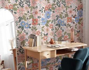 Colorful flowers  - Peel and stick wallpaper, Removable, traditional wallpaper  3370