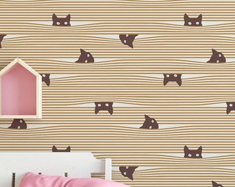 Cats are hiding Retro Wallpaper - Peel & Stick Wallpaper - Removable Self Adhesive and Traditional wallpaper 3530