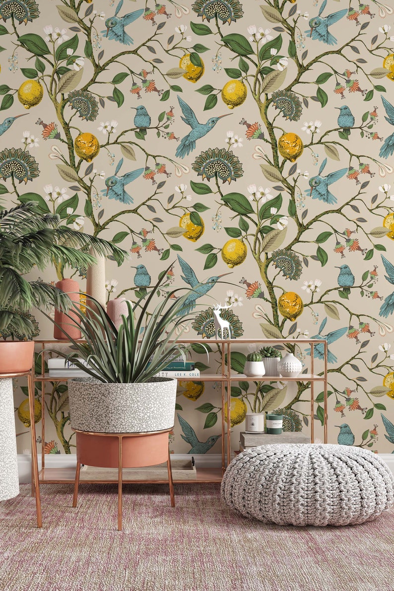 Hummingbirds and lemons Peel & Stick Wallpaper Removable Self Adhesive and Traditional wallpaper 3284 image 7