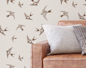 Birds on Beige Background Wallpaper - Peel & Stick Wallpaper - Removable Self Adhesive and Traditional wallpaper  3354