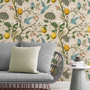 Hummingbirds and lemons Peel & Stick Wallpaper Removable Self Adhesive and Traditional wallpaper 3284 image 2