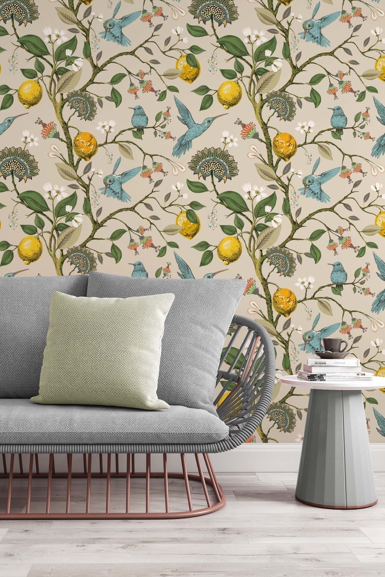 Hummingbirds and lemons Peel & Stick Wallpaper Removable Self Adhesive and Traditional wallpaper 3284 image 2