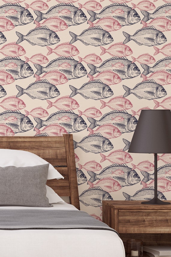 Wallpaper Fishes Peel & Stick Wallpaper Removable Self Etsy UK