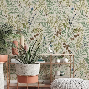 Removable and Renter Friendly, Fern Botanical Wallpaper, Peel and Stick and Traditional Wallpaper, Leaves Wall Art, Self Adhesive 3453 image 1