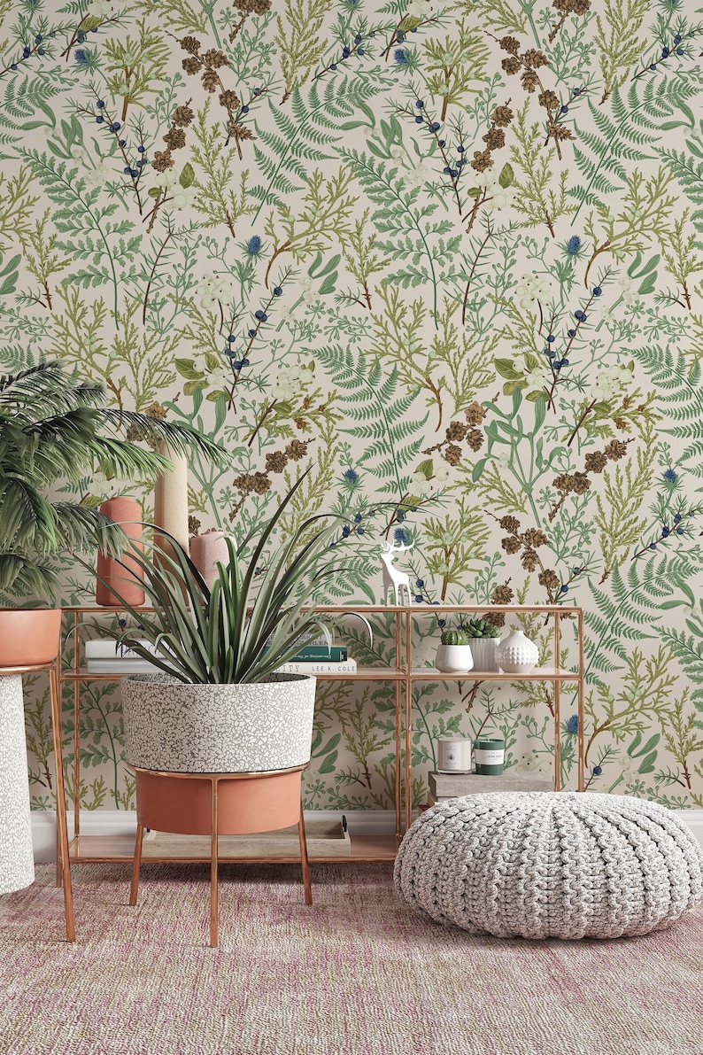 Removable and Renter Friendly, Fern Botanical Wallpaper, Peel and Stick and Traditional Wallpaper, Leaves Wall Art, Self Adhesive 3453 image 1