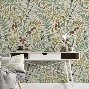 Removable and Renter Friendly, Fern Botanical Wallpaper, Peel and Stick and Traditional Wallpaper, Leaves Wall Art, Self Adhesive 3453 image 9