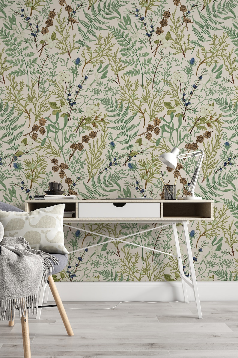 Removable and Renter Friendly, Fern Botanical Wallpaper, Peel and Stick and Traditional Wallpaper, Leaves Wall Art, Self Adhesive 3453 image 9