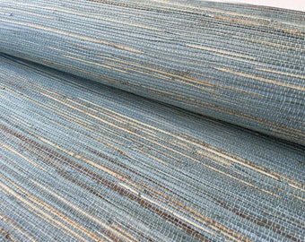 Natural Grasscloth Hemp Wallpaper - Light Blue  Beige - Natural - 41058