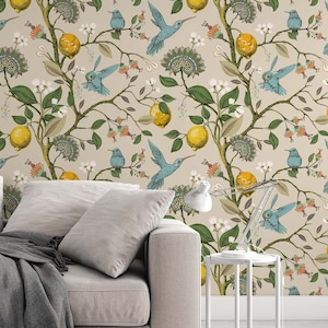 Hummingbirds and lemons - Peel & Stick Wallpaper - Removable Self Adhesive and Traditional wallpaper  3284