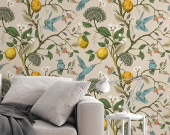 Hummingbirds and lemons - Peel & Stick Wallpaper - Removable Self Adhesive and Traditional wallpaper  3284