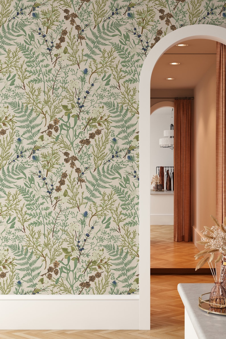 Removable and Renter Friendly, Fern Botanical Wallpaper, Peel and Stick and Traditional Wallpaper, Leaves Wall Art, Self Adhesive 3453 image 8